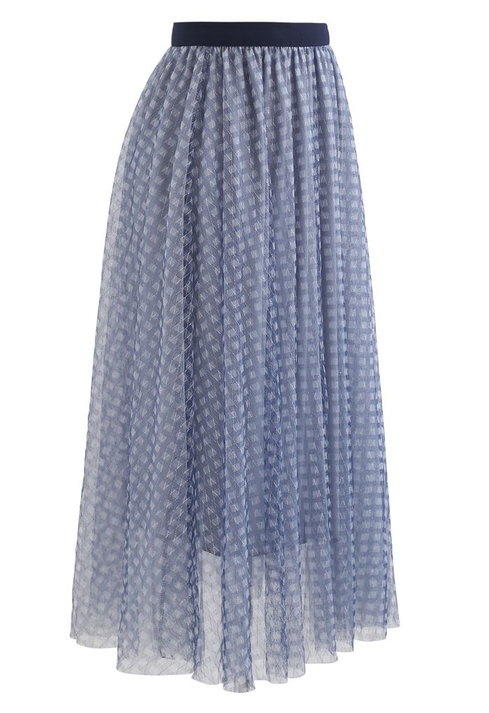 Falda de malla de tul de doble capa con hilo metálico en azul