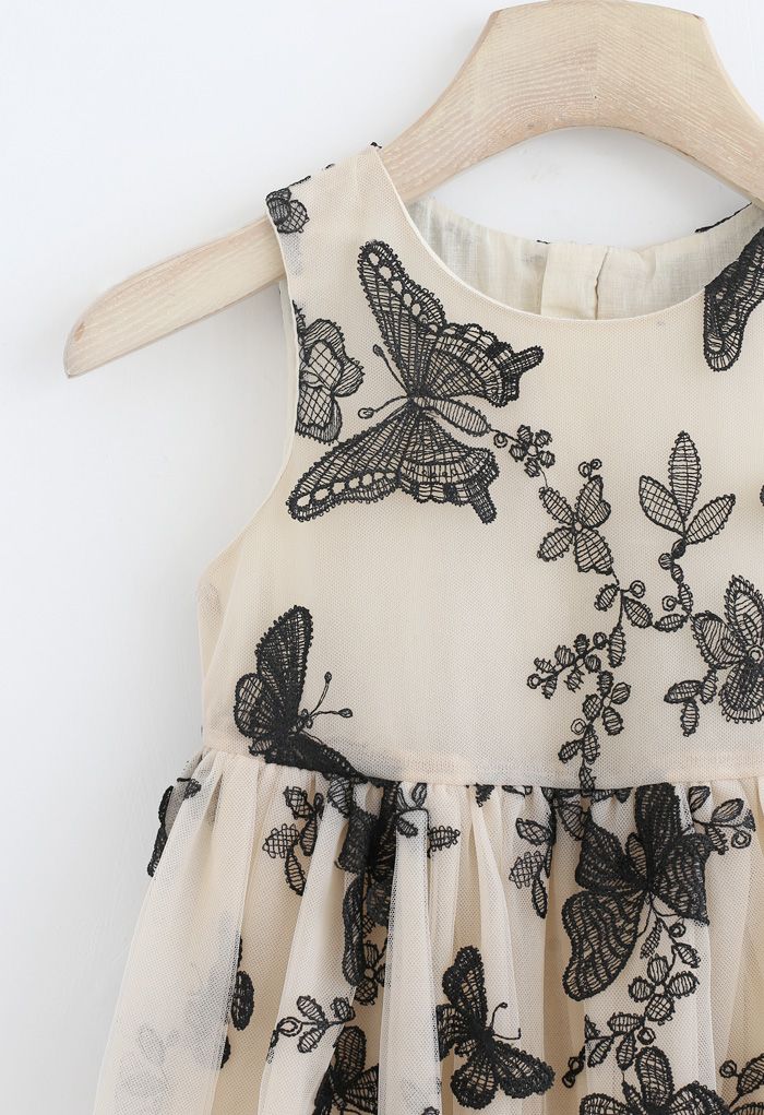 Dancing Butterfly Sleeveless Double-Layered Mesh Dress For Kids