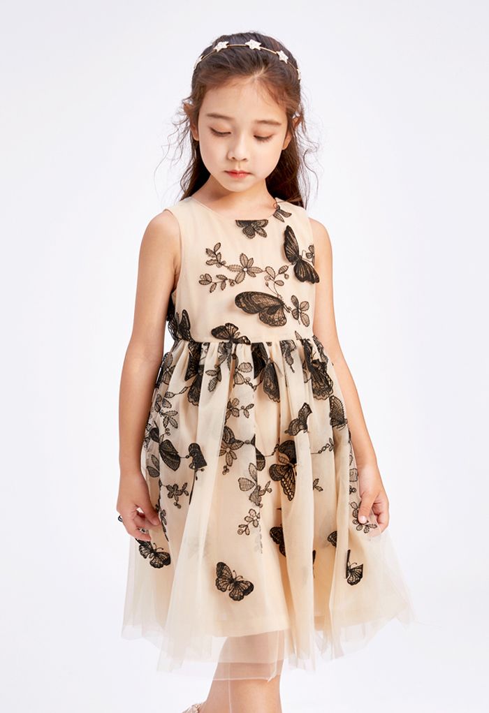Vestido de malla de doble capa sin mangas de mariposa bailarina para niños