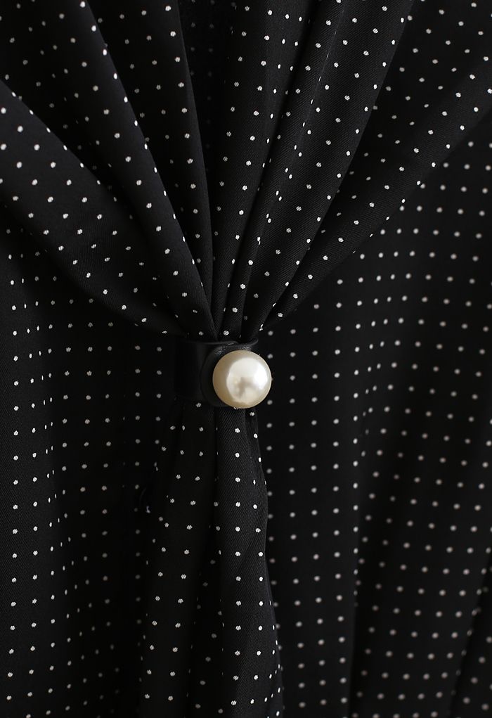 Camisa de Lunares con Nudo de Corbata Pearl en Negro
