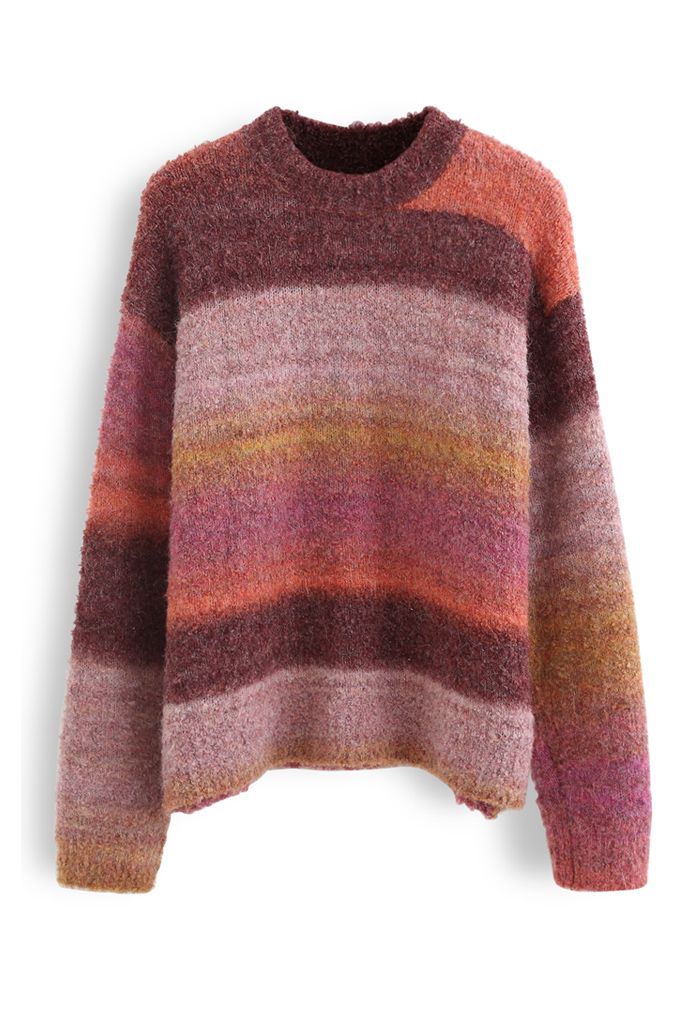 Suéter de punto extragrande con rayas Ombre en Berry