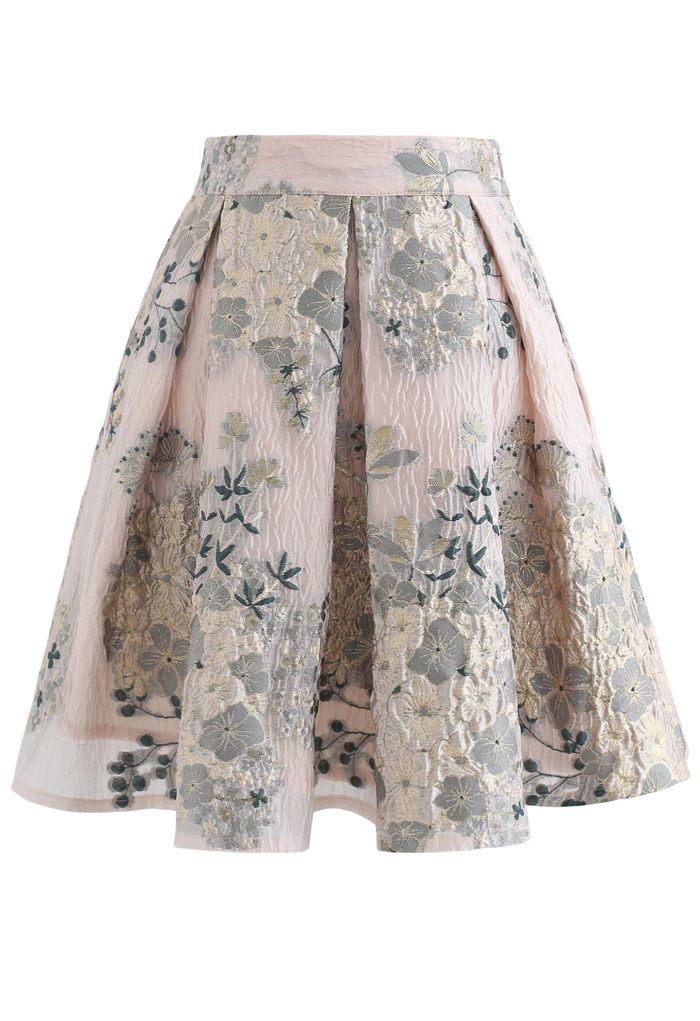 Minifalda Plisada En Relieve Jacquard Camellia Dorada