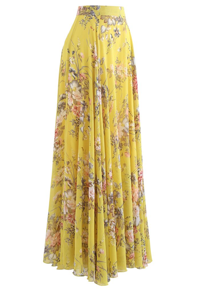 Falda larga de gasa floral de Timeless Favorite en amarillo