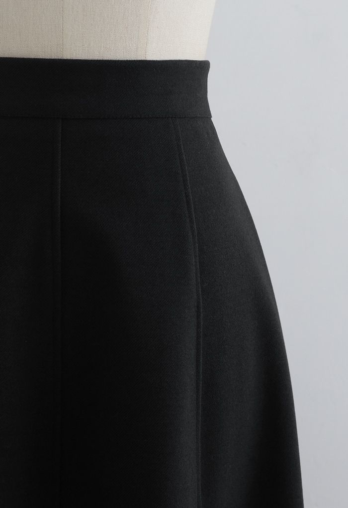Falda midi de mezcla de lana en color liso en negro