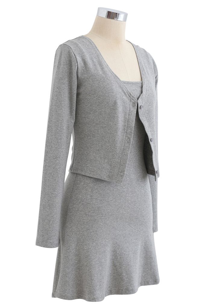 Vestido Twinset de mezcla de algodón con cuello en V y botones en gris