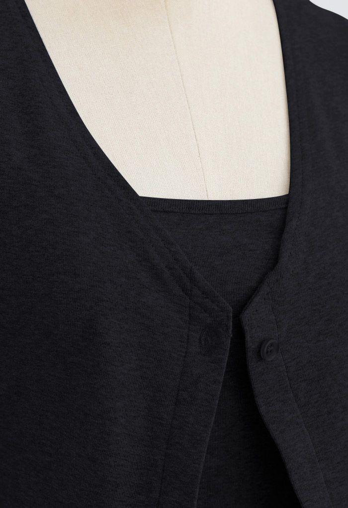 Vestido Twinset de mezcla de algodón con cuello en V y botones en negro