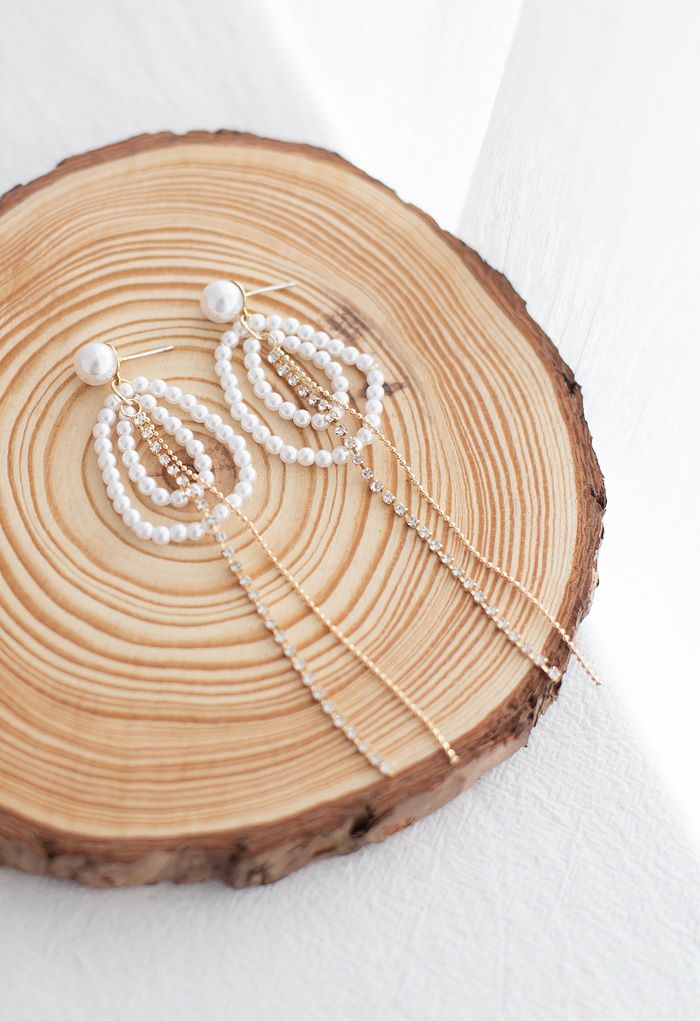Pendientes de perlas de cadena de cristal con cuentas circulares