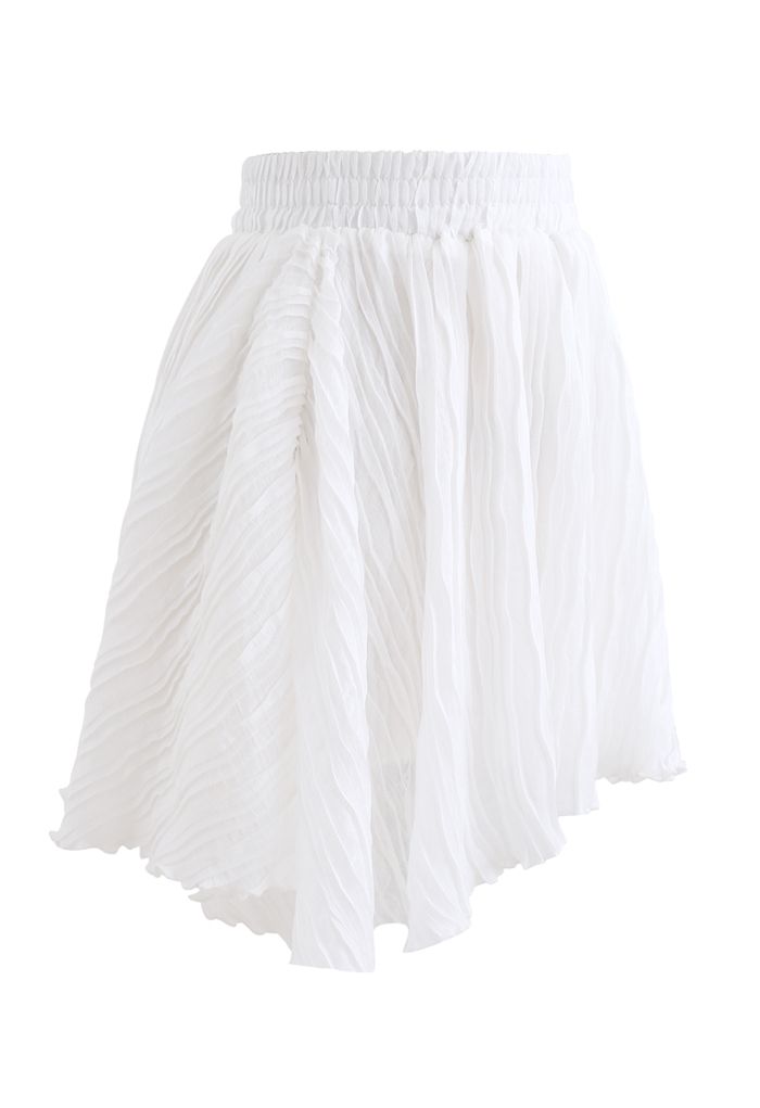 Falda pantalón de doble capa con relieve ondulado en blanco