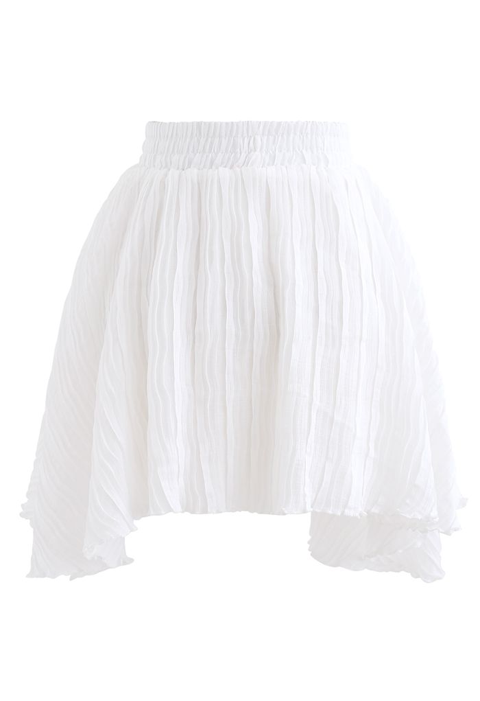Falda pantalón de doble capa con relieve ondulado en blanco