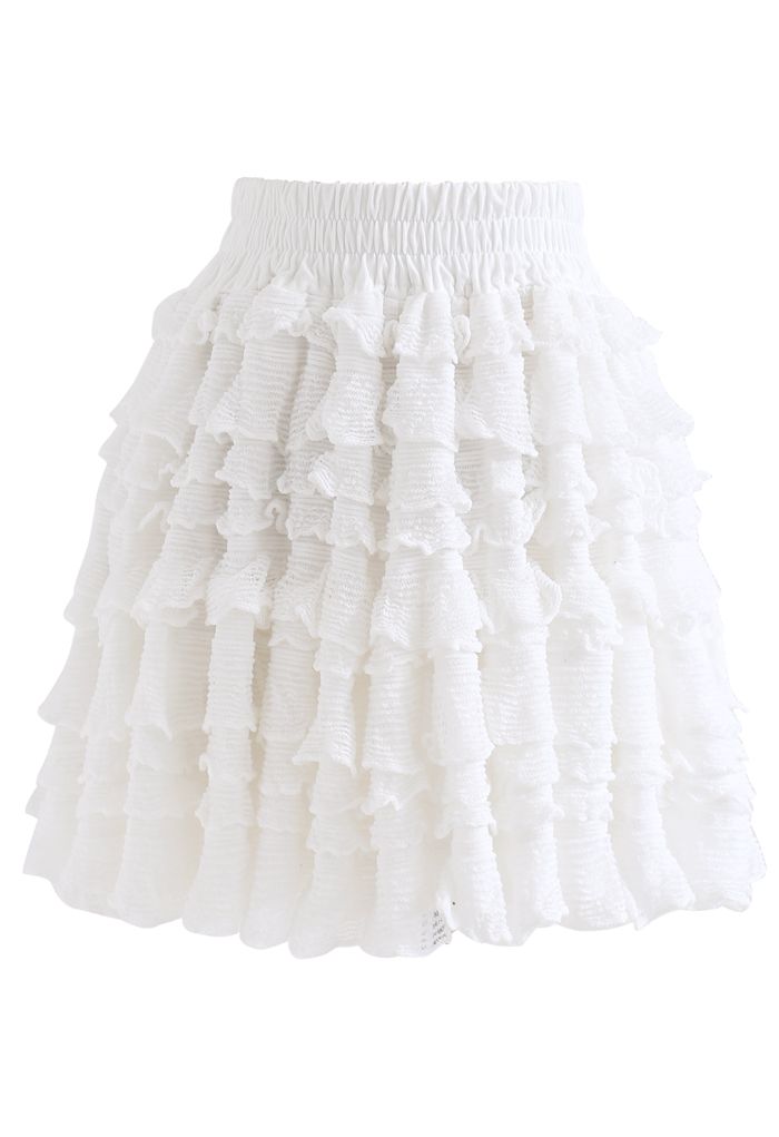 Conjunto de falda y cárdigan con relleno ondulado a capas en blanco