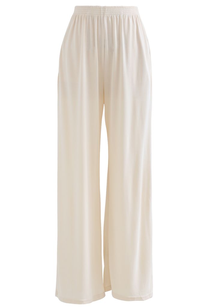 Pantalones de salón con bolsillos laterales en crema Normcore