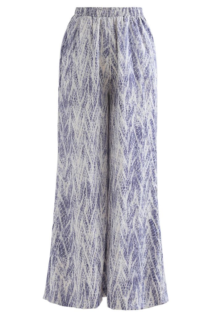 Pantalones de salón de pernera ancha con estampado de serpiente en zigzag en azul