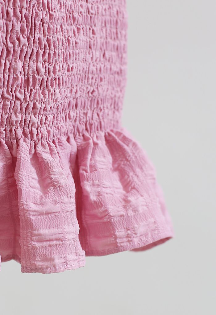 Falda de lápiz fruncida con bajo con volantes en rosa