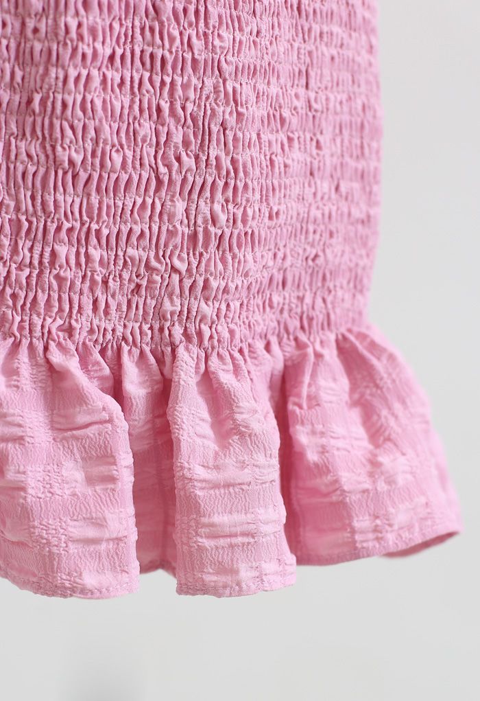 Falda de lápiz fruncida con bajo con volantes en rosa