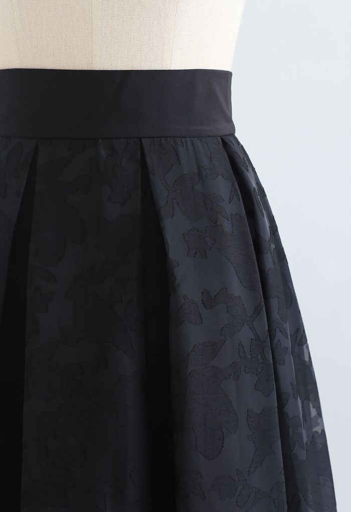 Falda plisada de organza Flower Shadow en negro