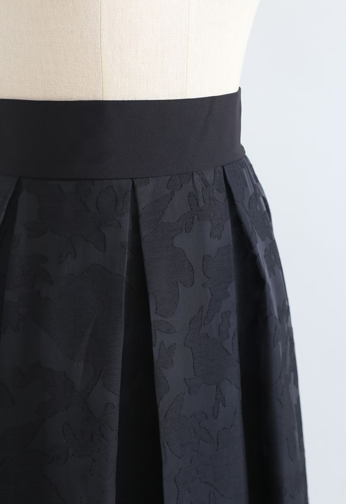 Falda plisada de organza Flower Shadow en negro