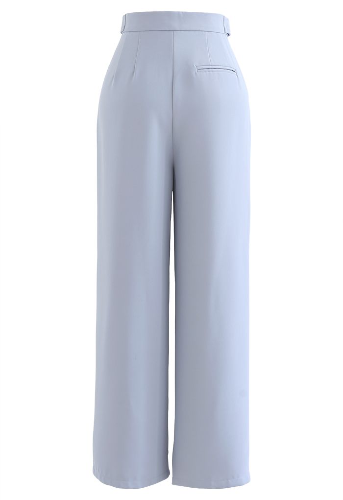 Pantalones de pierna recta con cintura abotonada en azul polvoriento
