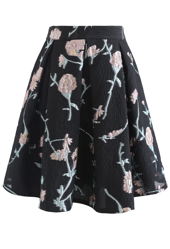 Minifalda plisada con relieve de jacquard de flores Pinky