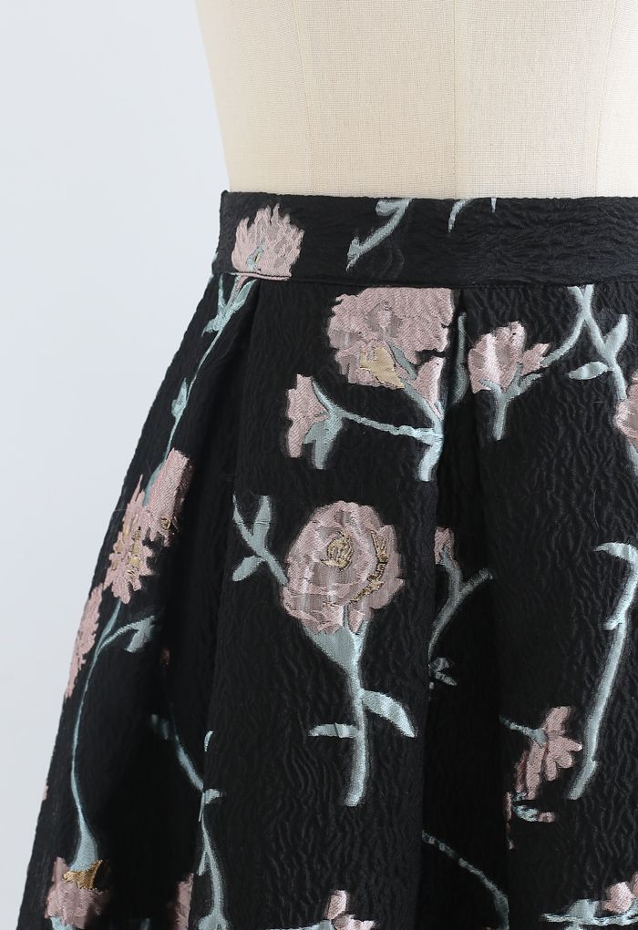 Minifalda plisada con relieve de jacquard de flores Pinky