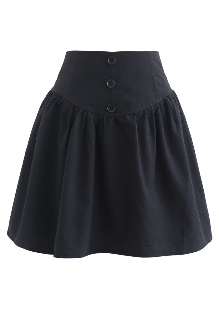 Minifalda de talle alto con ribete de botones en negro