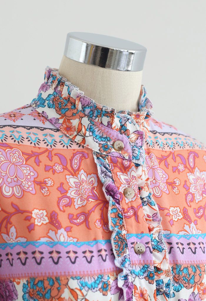 Vestido maxi bohemio con botones florales en la cintura con cordón en lila