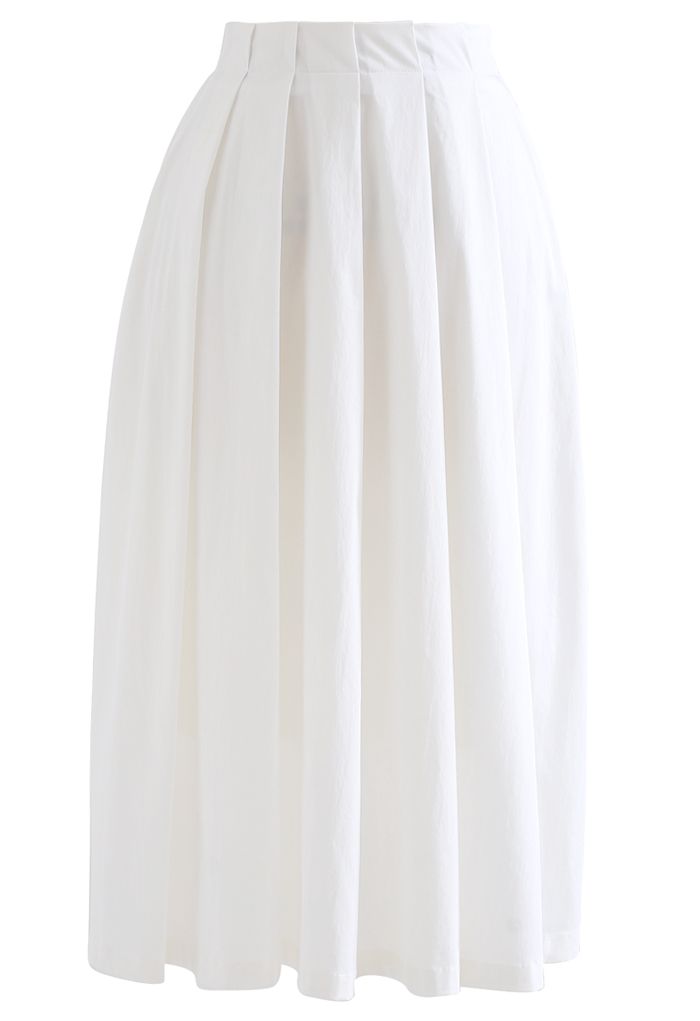 Falda midi plisada evasé de algodón en blanco