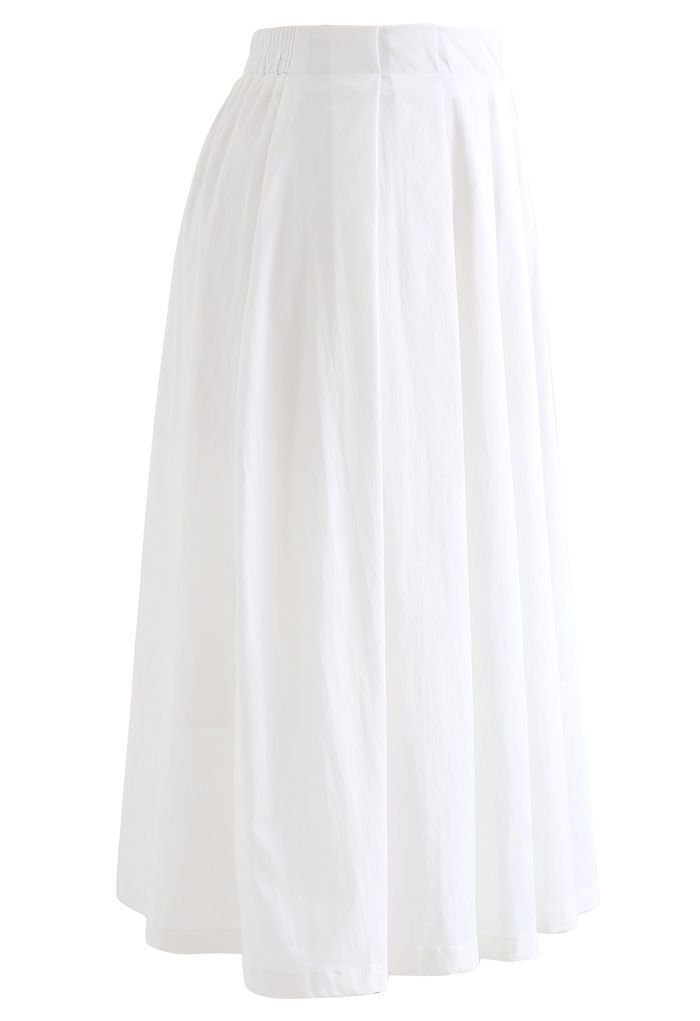 Falda midi plisada evasé de algodón en blanco