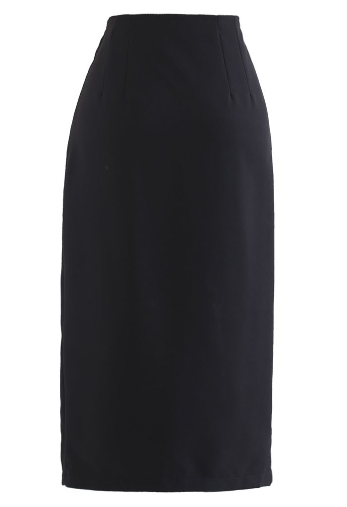 Falda de lápiz con abertura en la parte delantera de la cintura anudada en negro