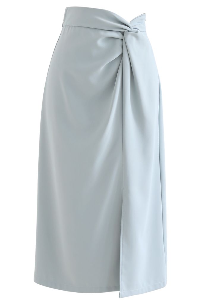 Falda de tubo con abertura en la cintura y nudo en azul polvoriento