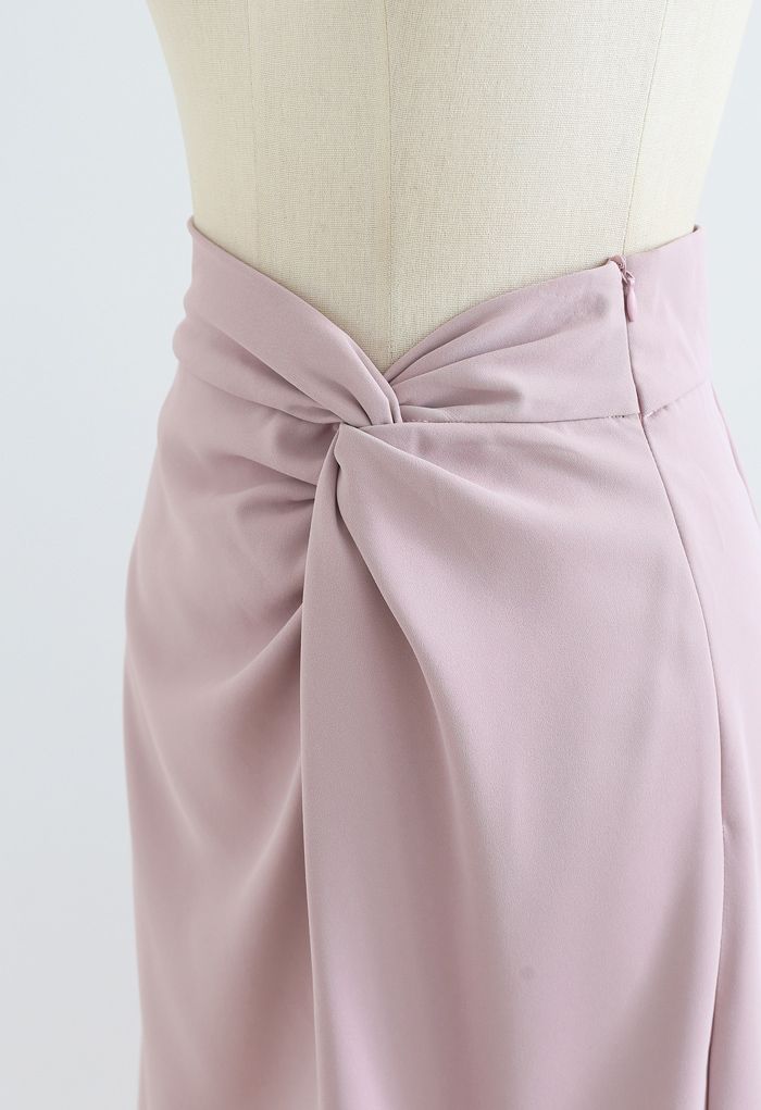 Falda de tubo con abertura en la cintura y nudo en rosa