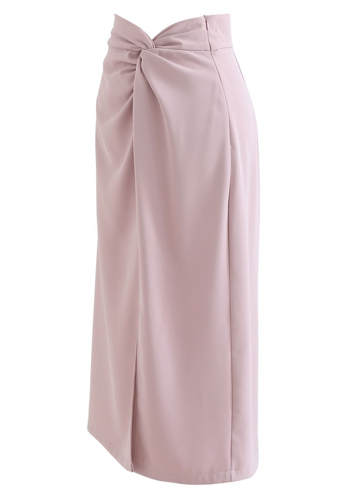 Falda de tubo con abertura en la cintura y nudo en rosa