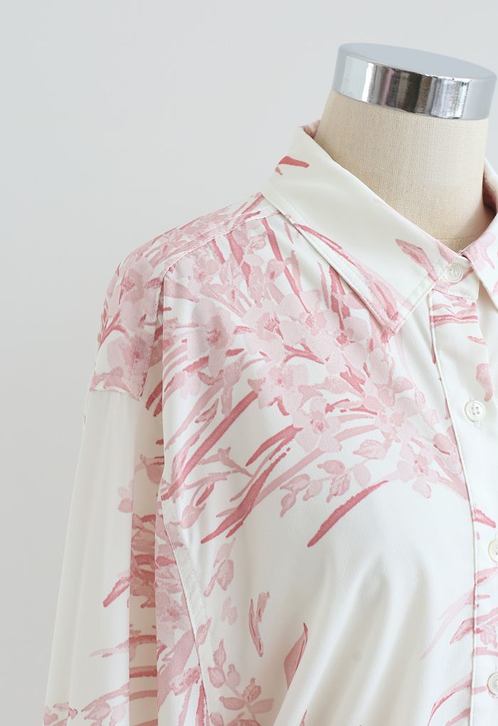 Camisa larga con estampado floral Dainty en rosa
