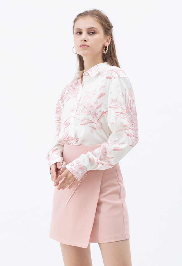 Camisa larga con estampado floral Dainty en rosa