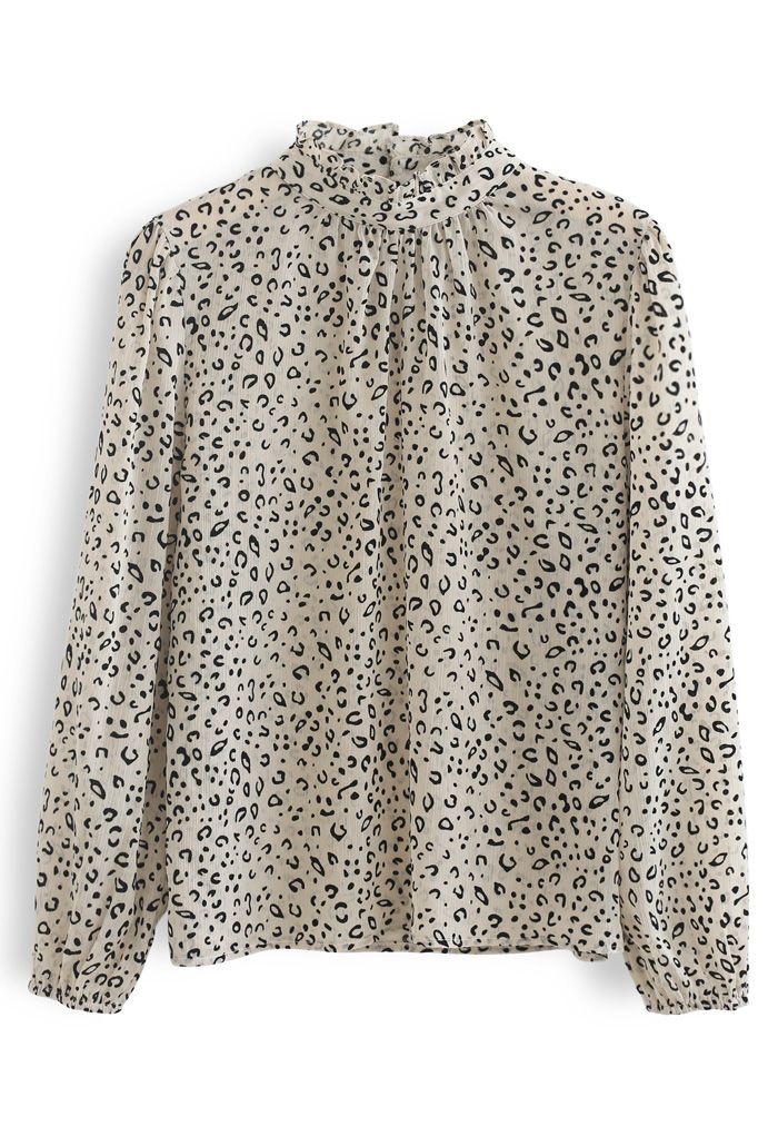 Camisa De Organza De Leopardo De Cuello Alto