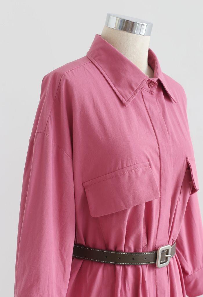 Vestido camisero de algodón con cinturón y botones en rosa