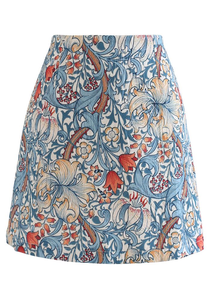 Falda con estampado de tulipanes en relieve en azul