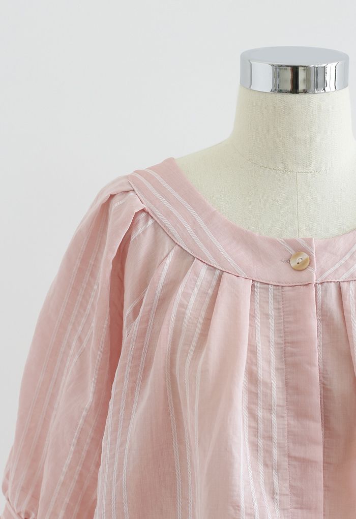 Camisa corta a rayas con botones en rosa