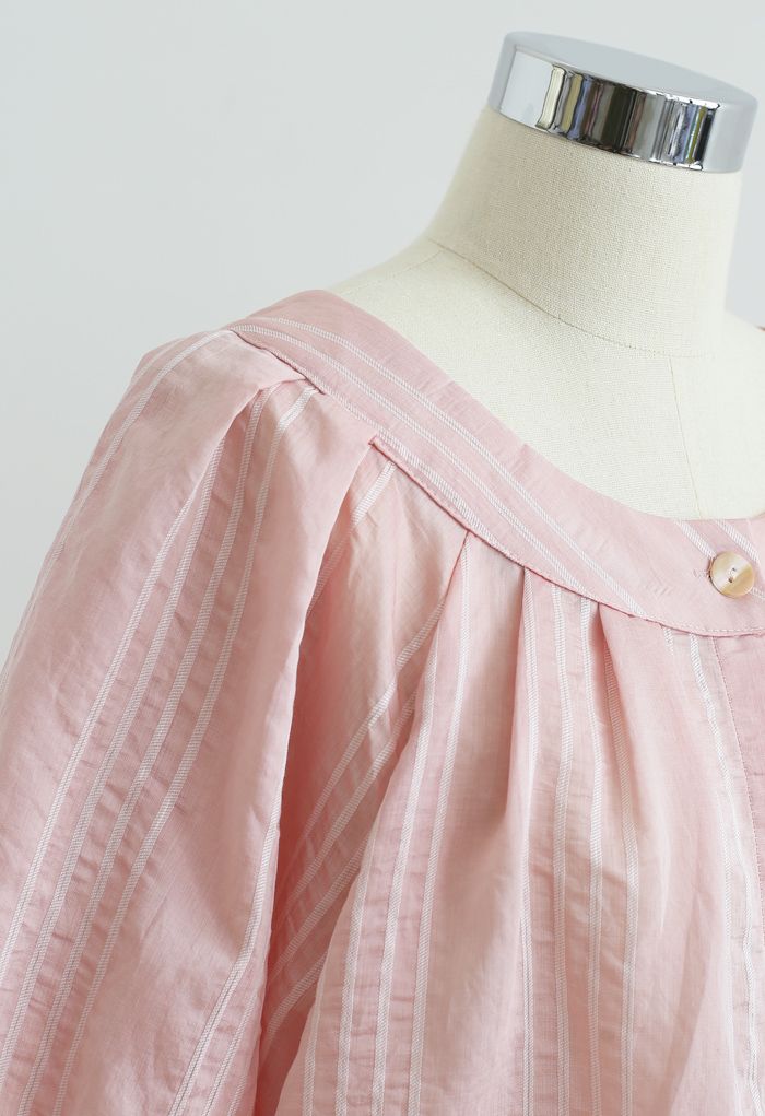 Camisa corta a rayas con botones en rosa