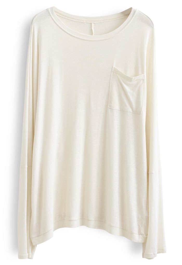 Camiseta oversize de manga larga en marfil