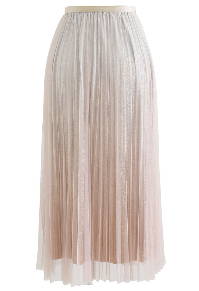 Falda de malla plisada con forro brillante degradado en color crema