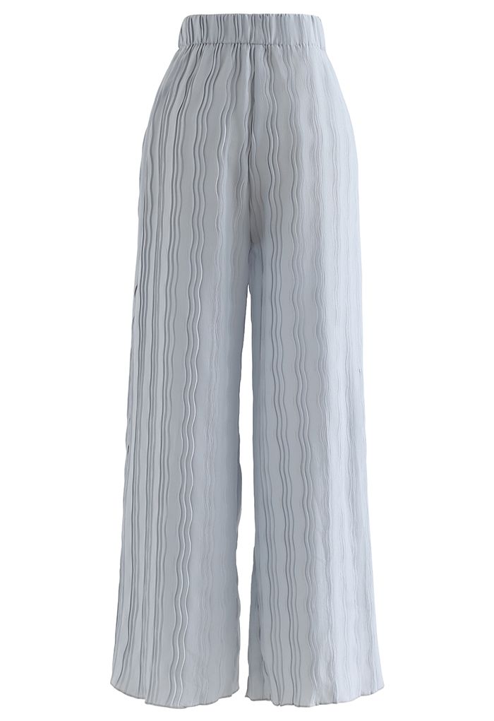 Pantalones de pernera ancha plisados ondulados en azul polvoriento