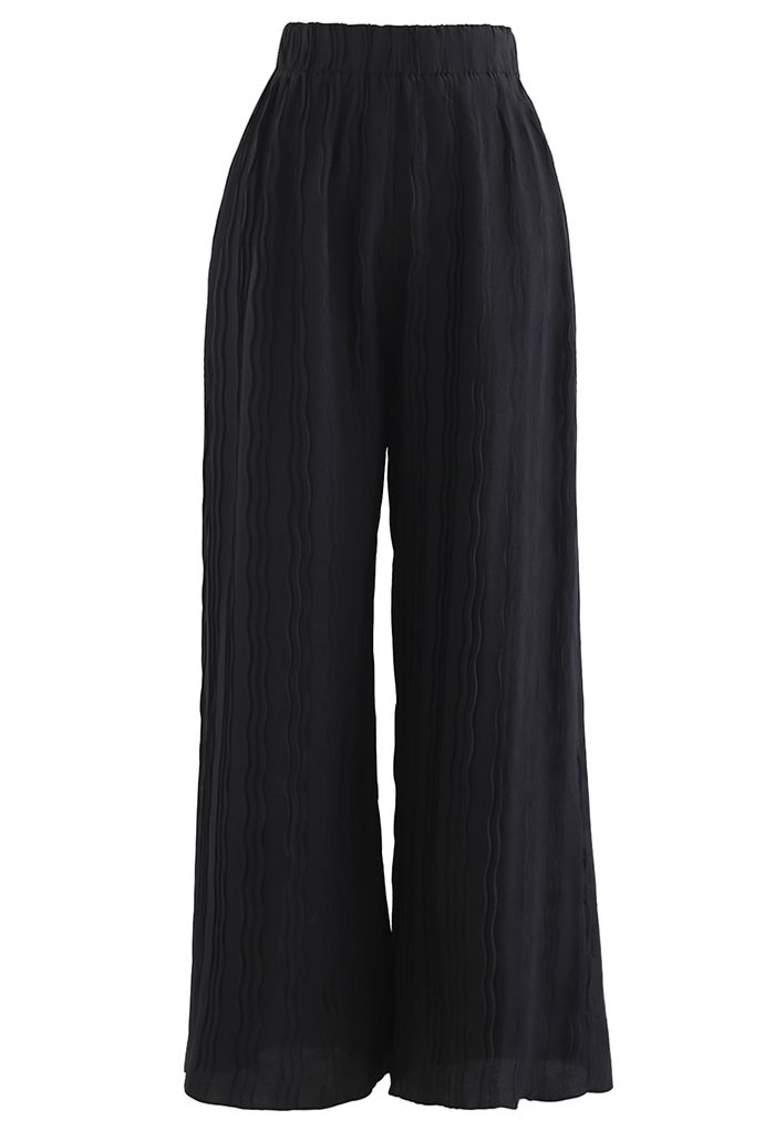 Pantalones de pernera ancha plisados ondulados en negro