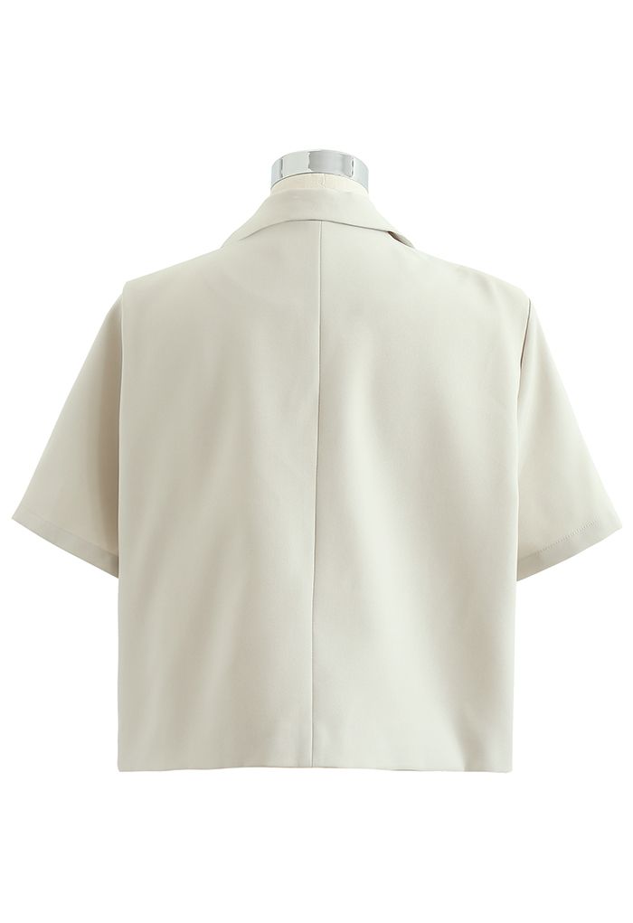 Short Sleeve Padded Shoulder Crop Blazer in Pea Green
