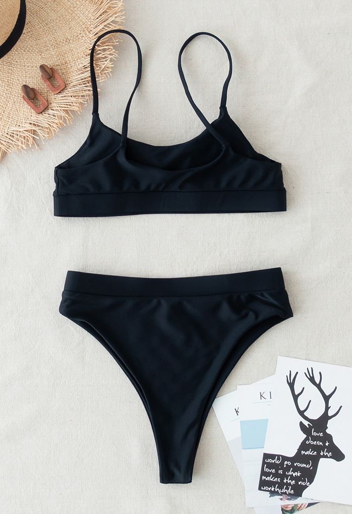 Conjunto de bikini estilo camisola con lentejuelas de colores en negro