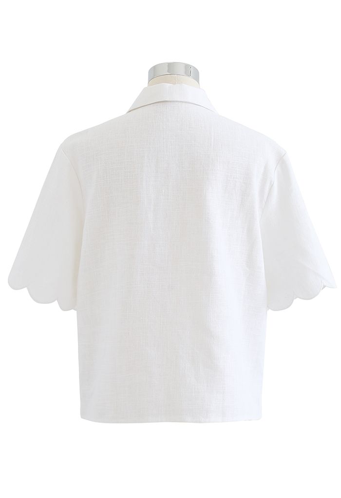Camisa de mezcla de lino con ribete bordado festoneado