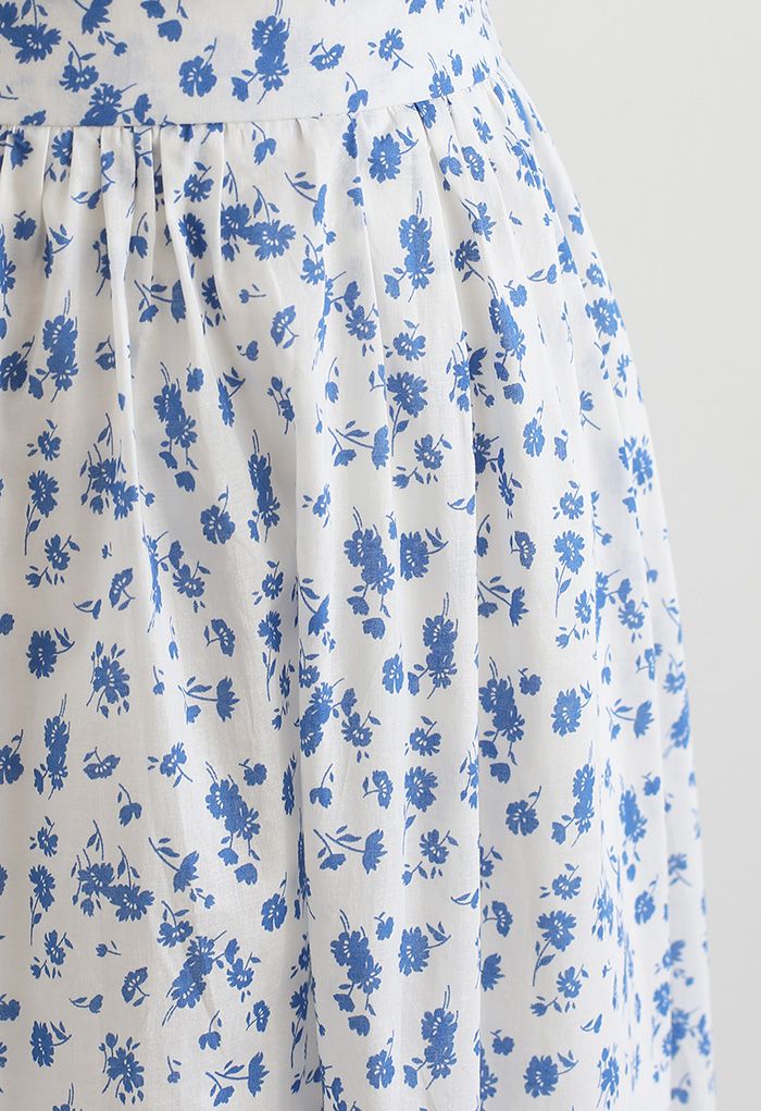 Conjunto de falda midi y top corto fruncido Flowery Land en blanco