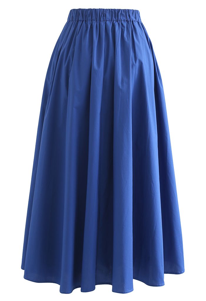 Falda midi plisada de cintura alta con pliegues en azul