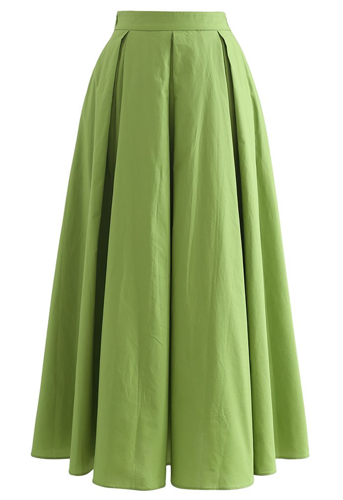 Falda a media pierna plisada de cintura alta con pliegues en verde