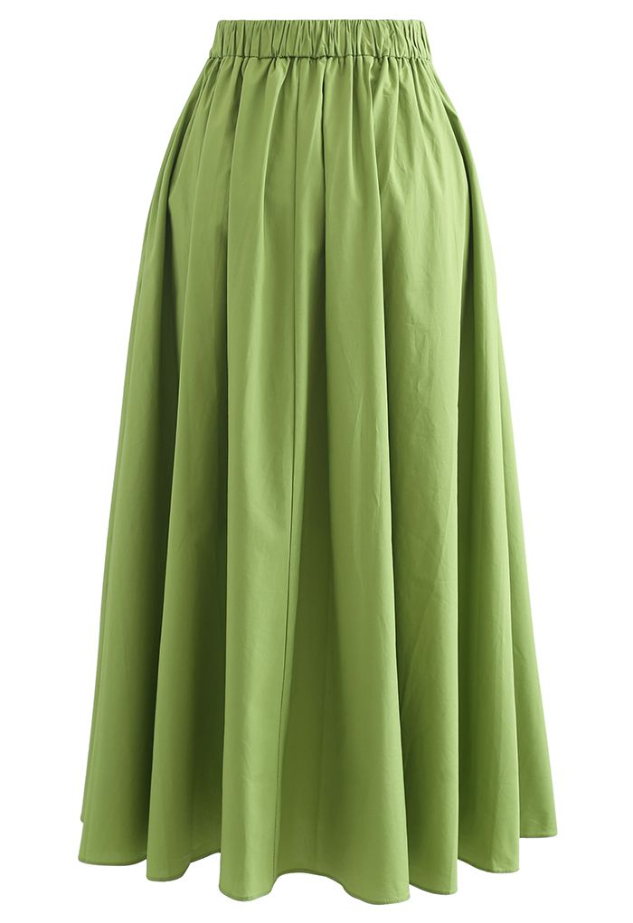 Falda a media pierna plisada de cintura alta con pliegues en verde