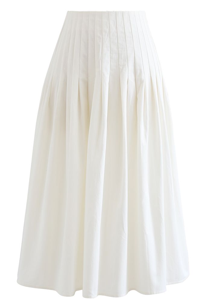 Falda midi de algodón con cintura plisada en blanco